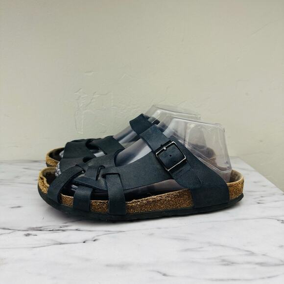 Birkenstock Shoes - Birkenstock Pisa Black Leather Strappy Slide Sandals Women’s Size 7.5